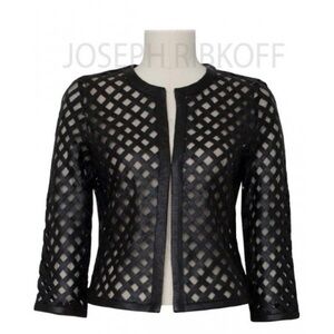 Joseph Ribkoff faux leather lattice mesh jacket size small